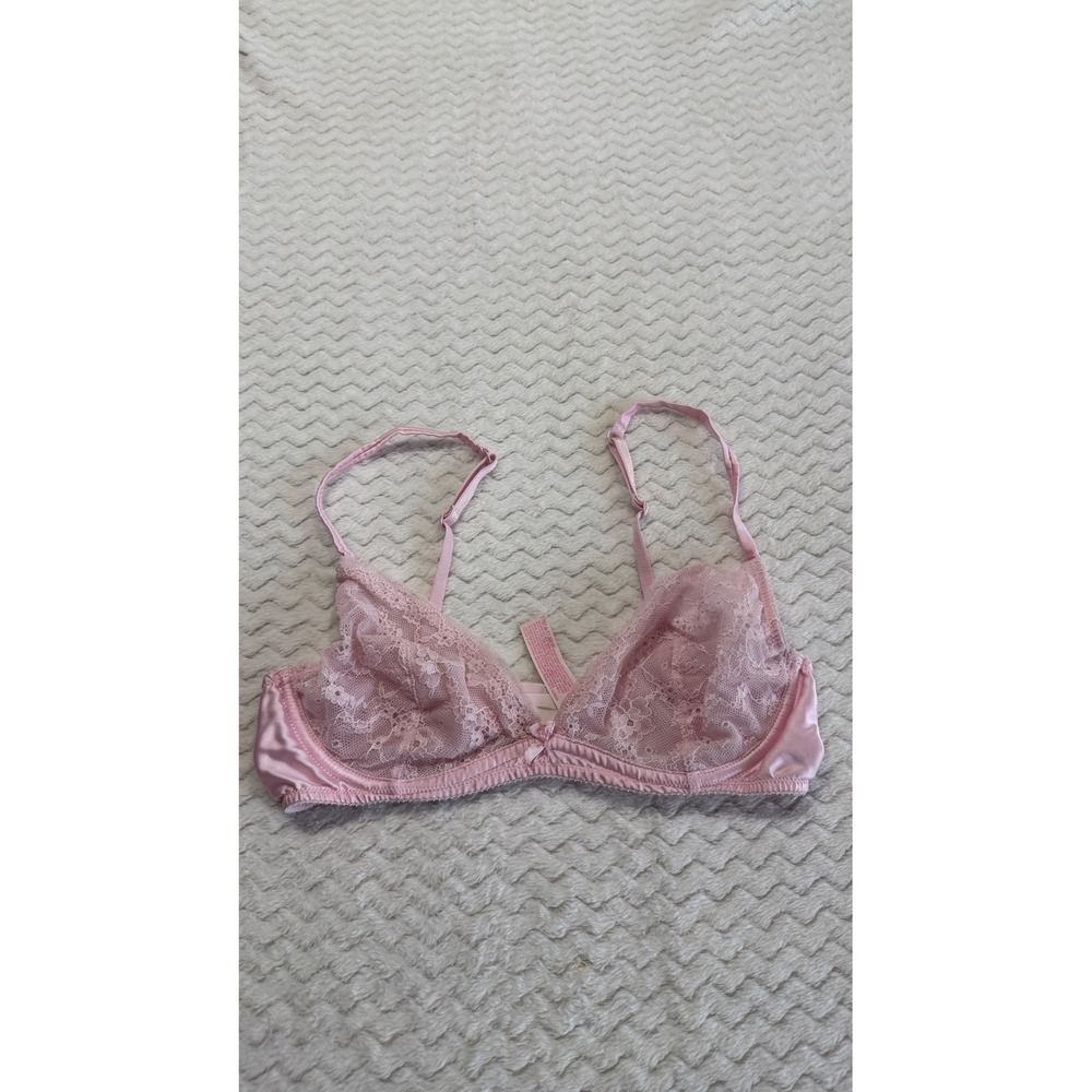 Victorias Secret Pink Unlined Plunge Lace Bra Satin Trim 34C
